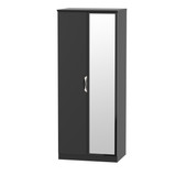 Camden 2ft6in Mirror Wardrobe in Black Gloss & Black