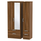 Camden Tall Triple 2 Drawer Mirror + Drawer Wardrobe in Noche Walnut