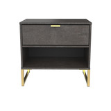 Diego (Gold Sleigh Legs) Double 1 Drawer Bedside Cabinet (Diego) in Pewter