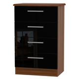 Knightsbridge 4 Drawer Midi Chest in Black Gloss & Noche Walnut