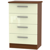 Knightsbridge 4 Drawer Midi Chest in Cream Gloss & Noche Walnut