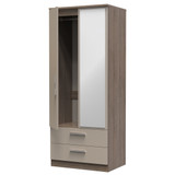 Knightsbridge 2ft6in 2 Drawer Mirror Wardrobe in Mushroom Gloss & Darkolino