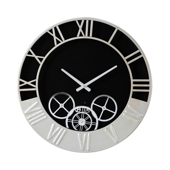 52cm Black and Silver Metal Gears Wall Clock