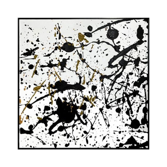 82x82 Framed Black White and Yellow Splash Abstract Canvas
