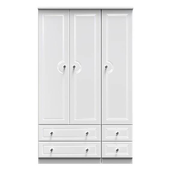 Balmoral Tall Triple 2 Drawer + Drawer Wardrobe in White Gloss & White