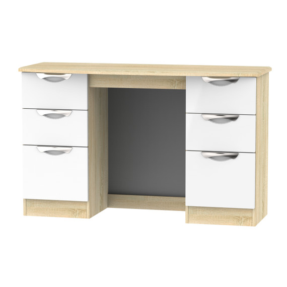 Camden Kneehole in White Gloss & Bardolino Oak