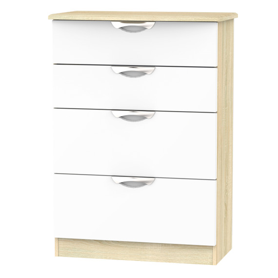 Camden 4 Drawer Deep Chest in White Gloss & Bardolino Oak