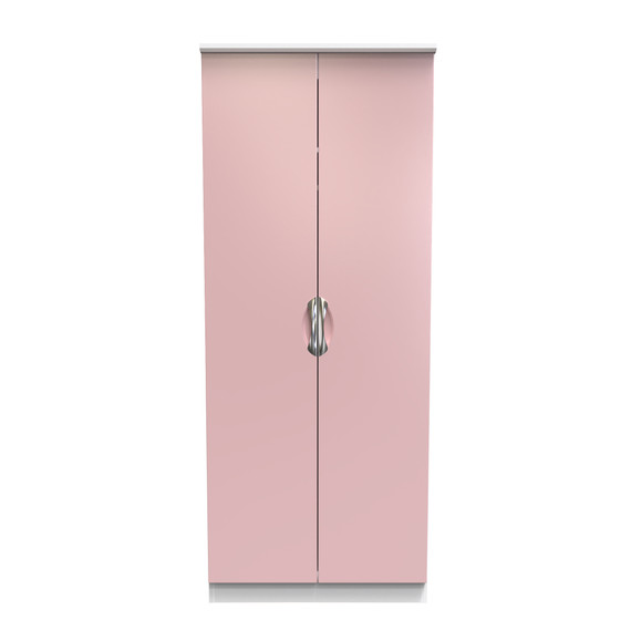 Camden 2ft6in Plain Wardrobe in Kobe Pink & White