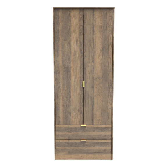 Diego Tall 2 Drawer Wardrobe in Vintage Oak & Vintage Oak