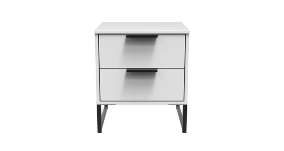 Diego (Black Sleigh Legs) 2 Drawer Bedside Cabinet in White Matt