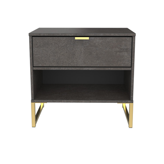 Diego (Gold Sleigh Legs) Double 1 Drawer Bedside Cabinet (Diego) in Pewter