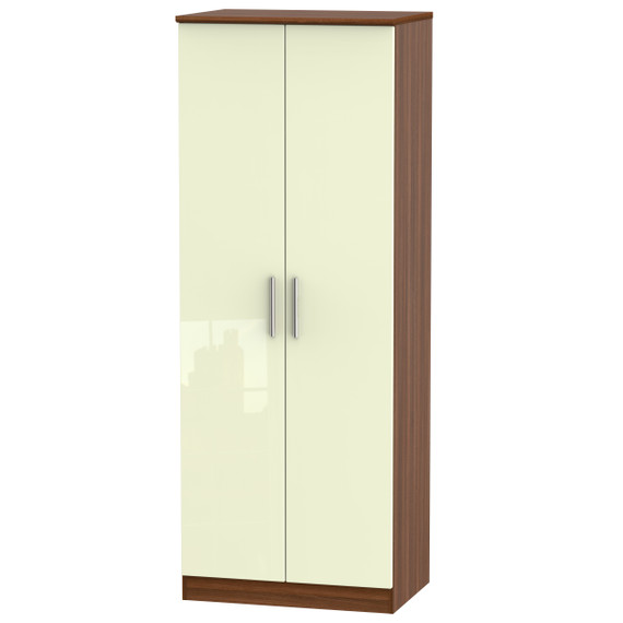 Knightsbridge Tall Plain Wardrobe in Cream Gloss & Noche Walnut