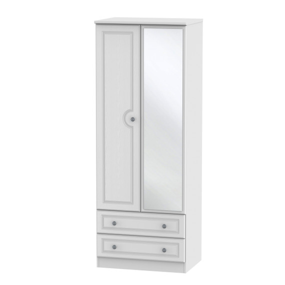 Pembroke Tall 2 Drawer Mirrored Wardrobe in White Matt