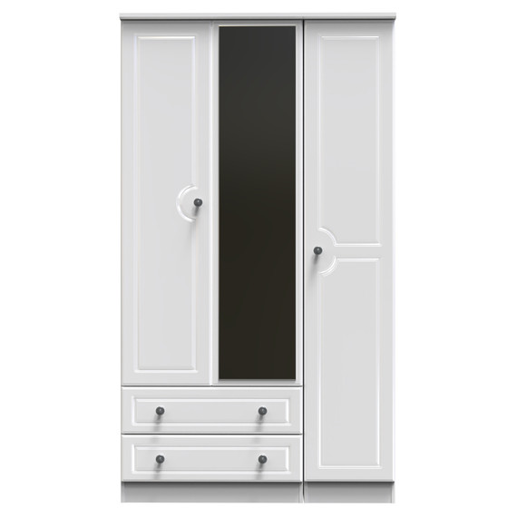 Pembroke Tall Triple 2 Drawer Mirrored Wardrobe in White Gloss