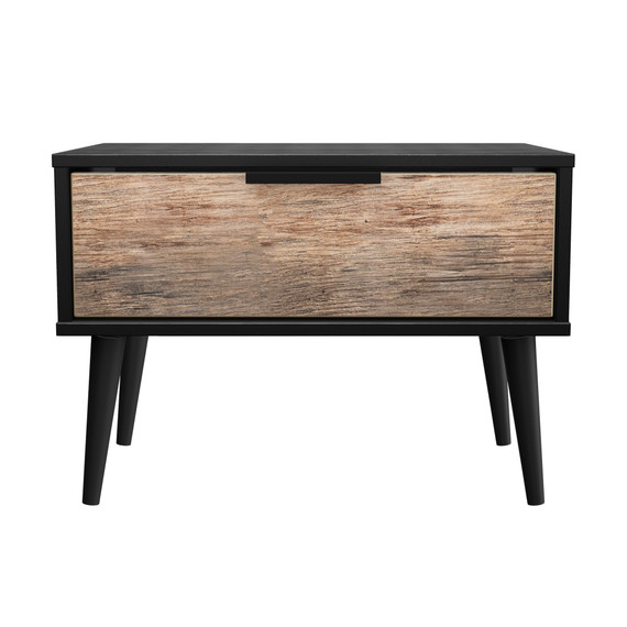 Hong Kong (Black Legs) 1 Drawer Midi Chest with Legs in Vintage Oak & Black