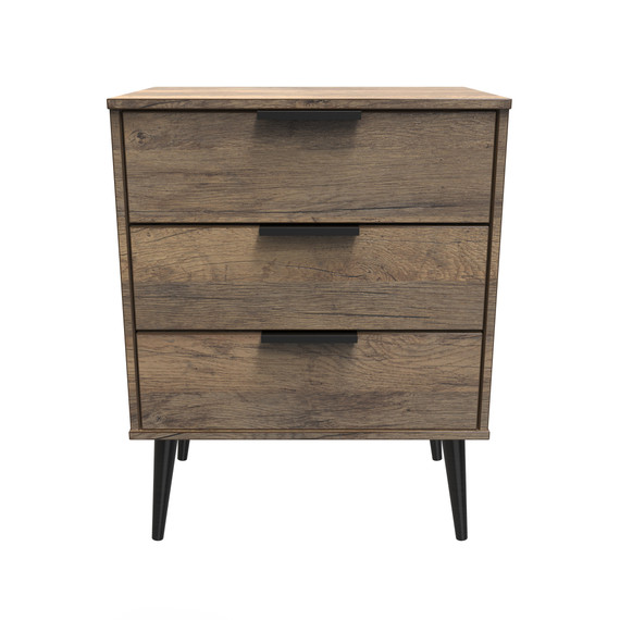 Hong Kong (Black Legs) 3 Drawer Midi Chest with Legs in Vintage Oak