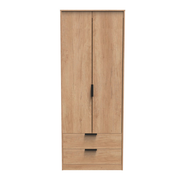 Hong Kong (Black Legs) Tall 2 Drawer Wardrobe in Nebraska Oak