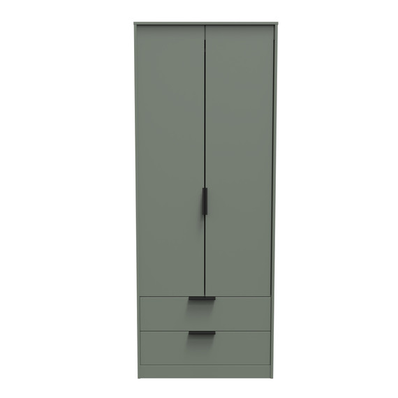 Hong Kong (Black Legs) Tall 2 Drawer Wardrobe in Reed Green