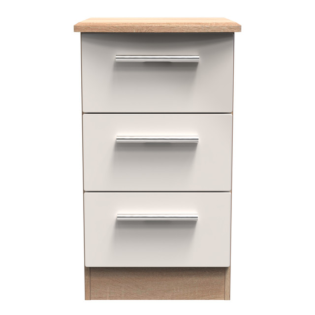 Knightsbridge 3 Drawer Bedside Cabinet in Kashmir Gloss & Bardolino Oak