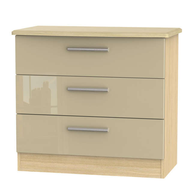 Knightsbridge 3 Drawer Chest in Mushroom Gloss & Light Oak