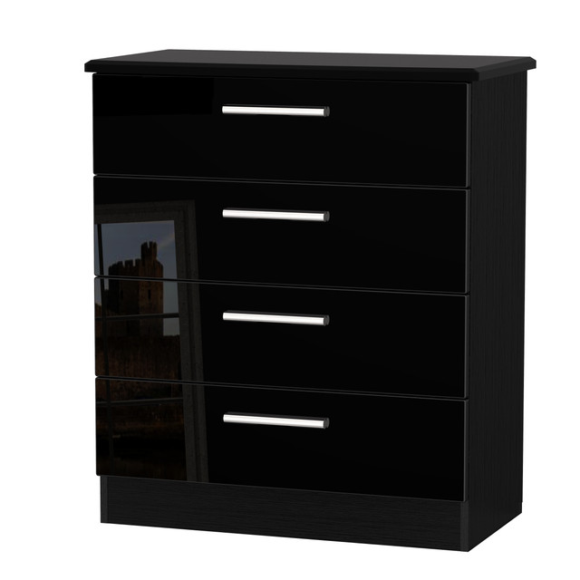 Knightsbridge 4 Drawer Chest in Black Gloss & Black Matt