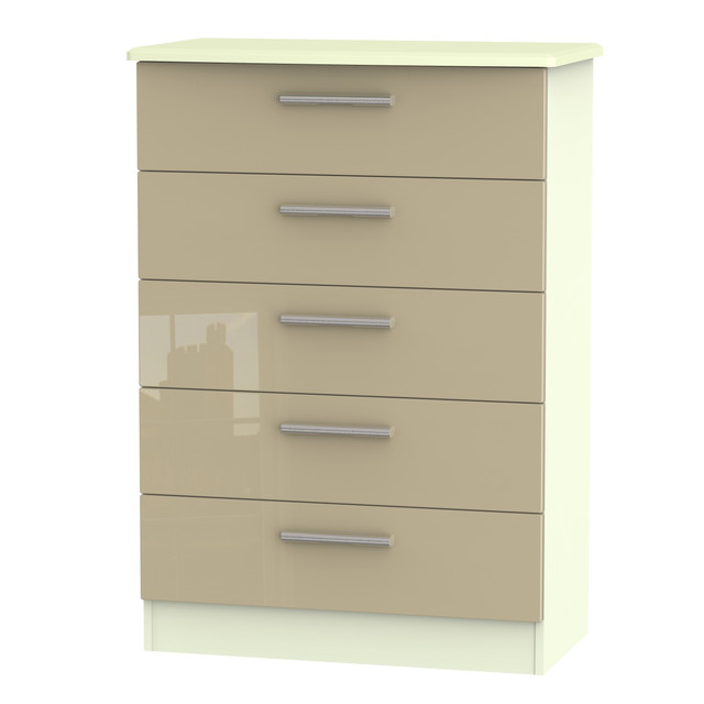 Knightsbridge 5 Drawer Chest in Mushroom Gloss & Cream