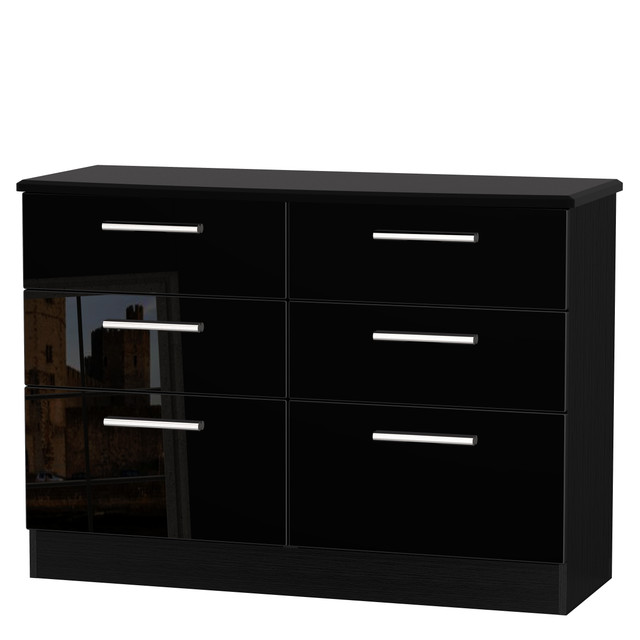 Knightsbridge 6 Drawer Midi Chest in Black Gloss & Black Matt