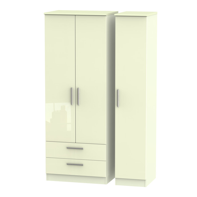 Knightsbridge Tall Triple 2 Drawer Wardrobe in Cream Gloss & Cream