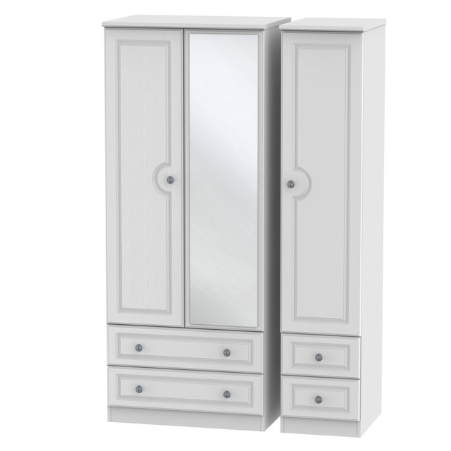 Pembroke Triple 2 Drawer Mirror + Drawer Wardrobe in White Matt