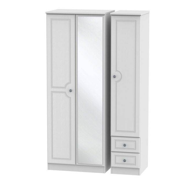 Pembroke Tall Triple Mirror + Drawer Wardrobe in White Matt