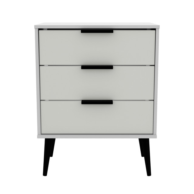 Hong Kong (Black Legs) 3 Drawer Midi Chest with Legs in Grey Matt & White Matt