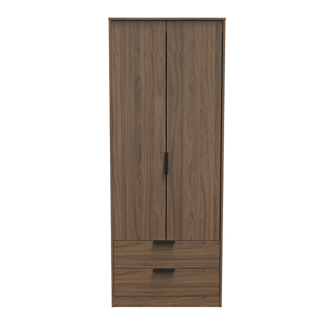 Hong Kong (Black Legs) Tall 2 Drawer Wardrobe in Carini Walnut