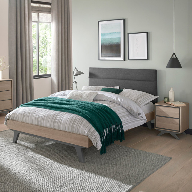 Brunel Scandi Oak & Dark Grey Upholstered King Size Bedstead 150cm