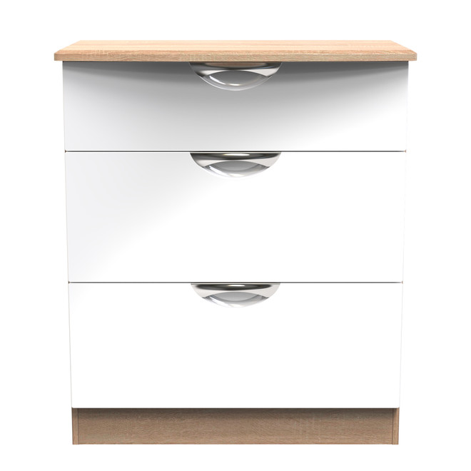 Camden 3 Drawer Deep Chest in White Gloss & Bardolino Oak