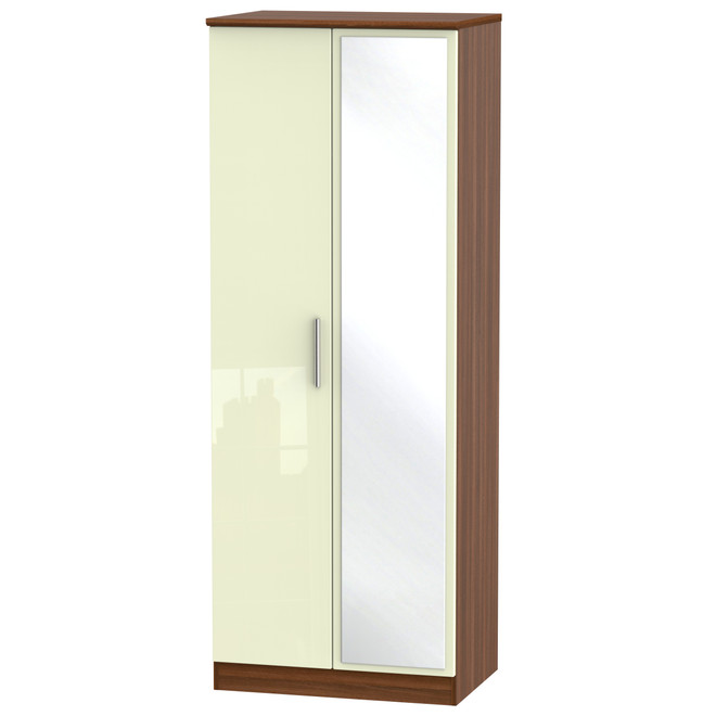 Knightsbridge Tall Mirrored Wardrobe in Cream Gloss & Noche Walnut