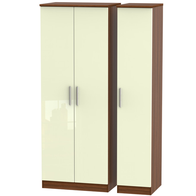 Knightsbridge Tall Triple Plain Wardrobe in Cream Gloss & Noche Walnut