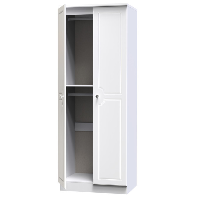 Balmoral Tall Double Hanging Wardrobe in White Gloss & White