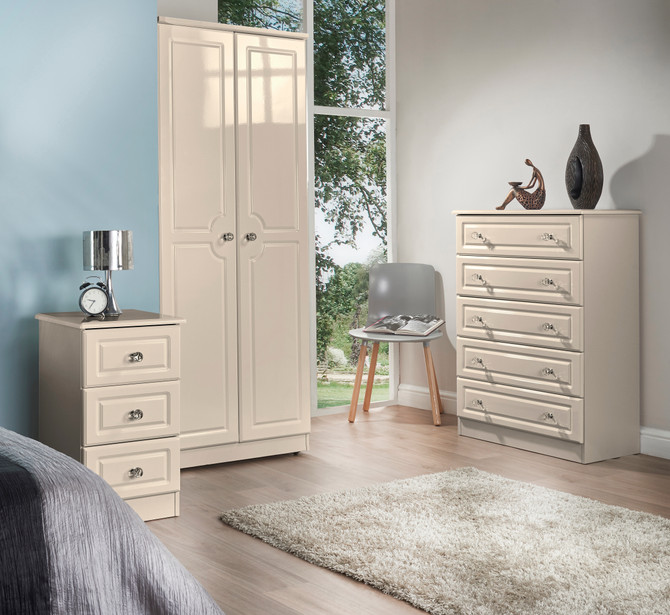 Balmoral Tall Triple 2 Drawer Mirror + Drawer Wardrobe in Kashmir Gloss & Kashmir