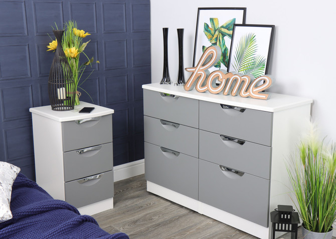 Camden 5 Drawer Bedside Cabinet in Dusk Grey & White