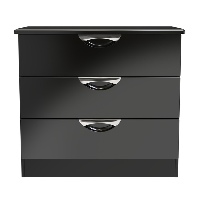 Camden 3 Drawer Chest in Black Gloss & Black