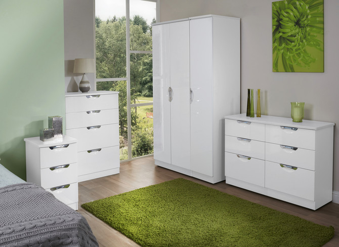 Camden Triple Plain Wardrobe in White Gloss & White