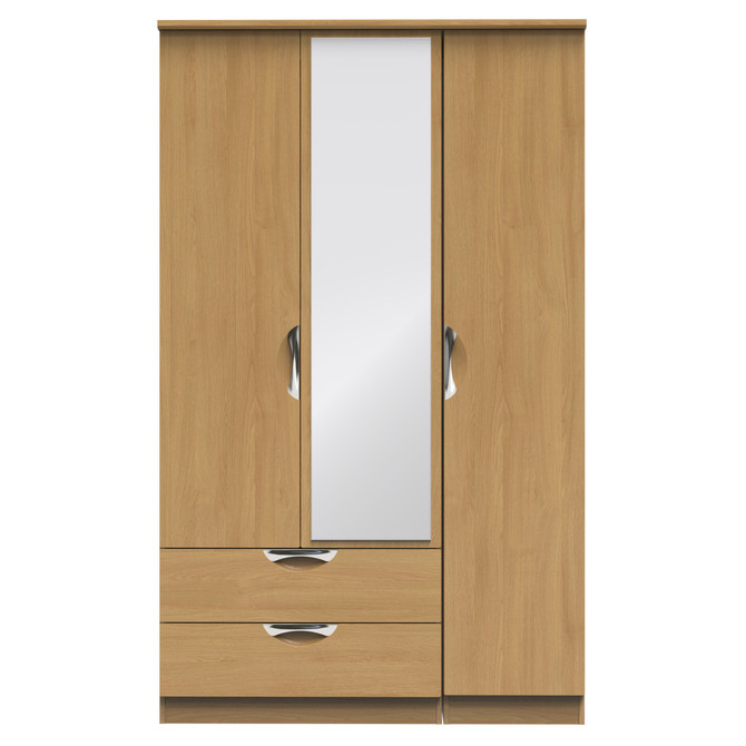 Camden Triple 2 Drawer Mirrored Wardrobe in Modern Oak