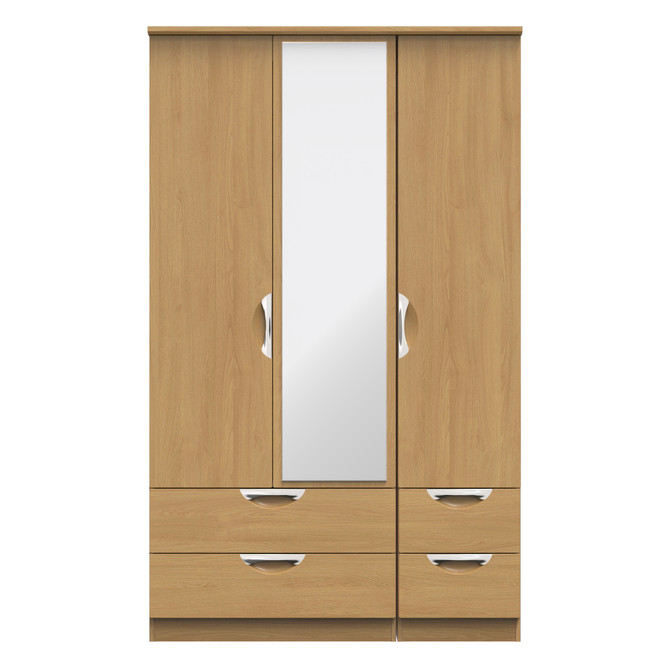 Camden Triple 2 Drawer Mirror + Drawer Wardrobe in Modern Oak