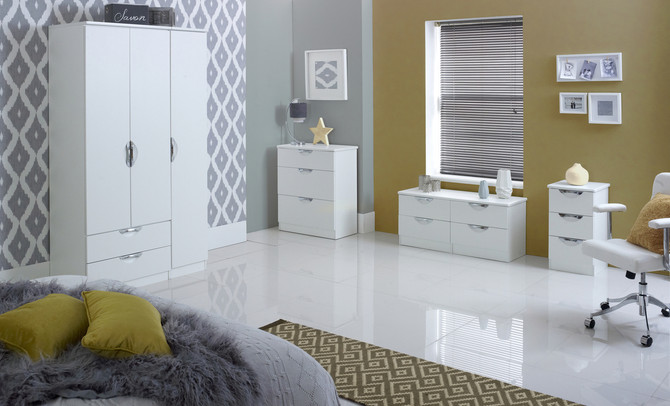 Camden Triple 2 Drawer Mirror + Drawer Wardrobe in White Matt Camden Triple 2 Drawer Mirror + Drawer Wardrobe in White Matt