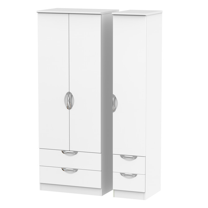 Camden Tall Triple 2 Drawer + Drawer Wardrobe in White Matt