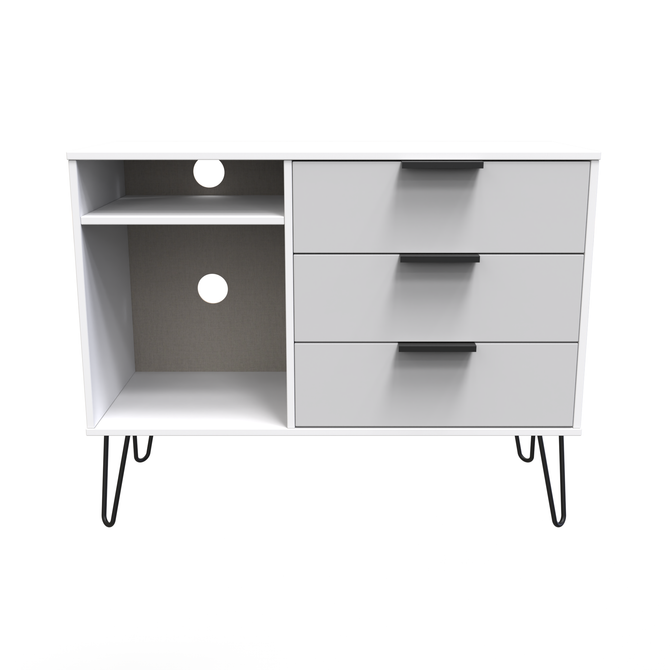 Hong Kong 3 Drawer TV Unit with legs in Grey Matt & White