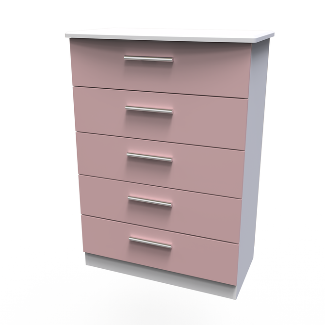 Knightsbridge 5 Drawer Chest in Kobe Pink & White
