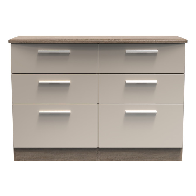 Knightsbridge 6 Drawer Midi Chest in Mushroom Gloss & Darkolino