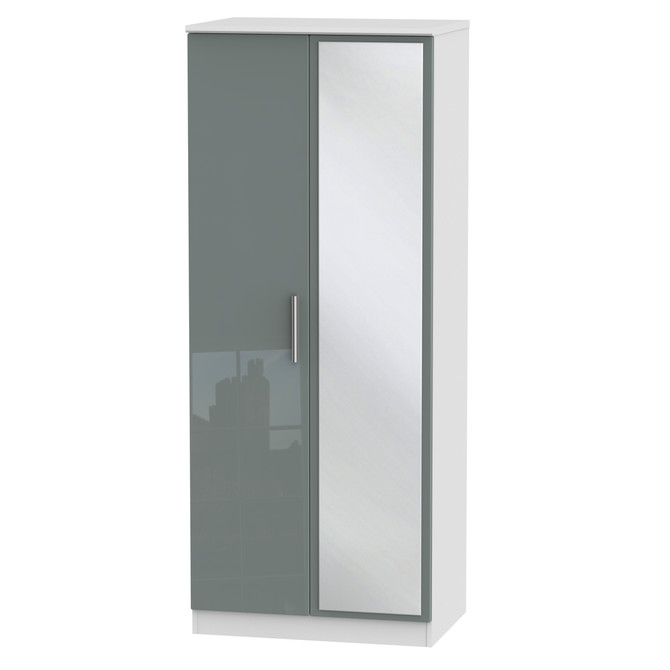 Knightsbridge 2ft6in Mirror Wardrobe in Grey Gloss & White