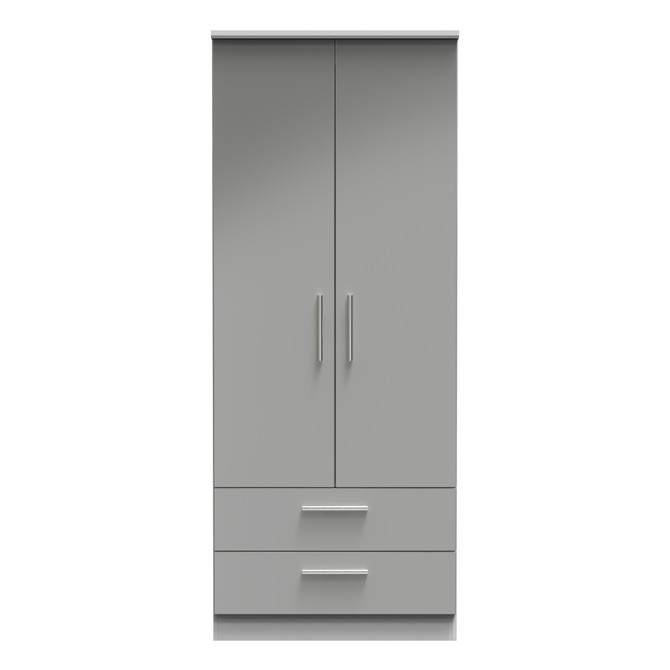 Knightsbridge 2ft6in 2 Drawer Wardrobe in Grey Gloss & Grey